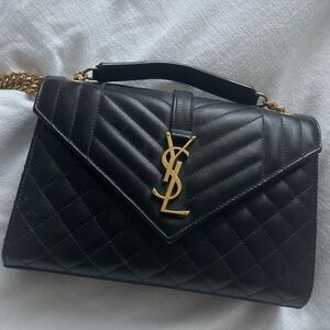 Yves Saint Laurent Black Quilted Shoulder Bag with Gold Accents
